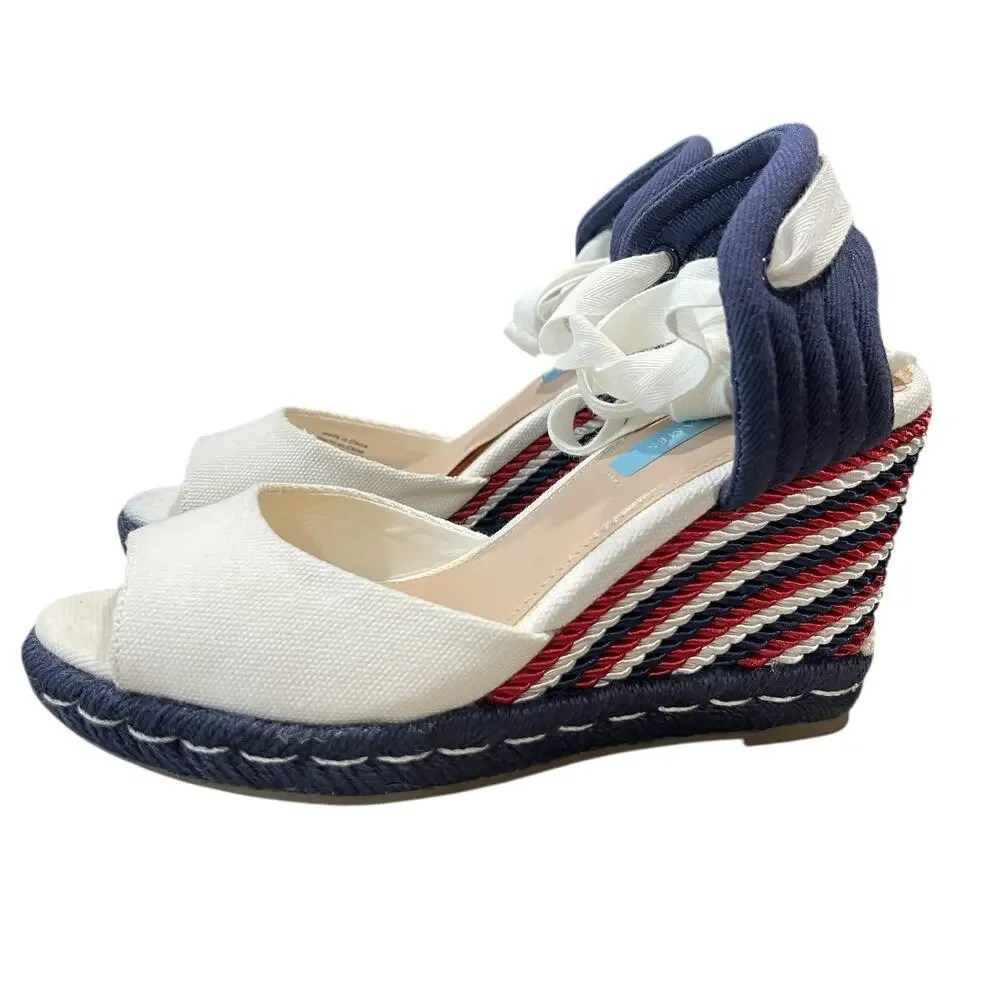 Draper James Navy, Red & White Striped Espadrille Wedge Sandals